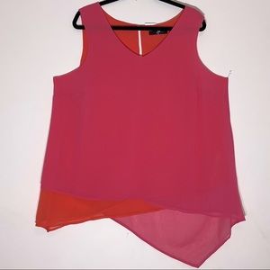 BNWT layered chiffon top, two sheer tone sheer layers, lined, asymmetrical hem